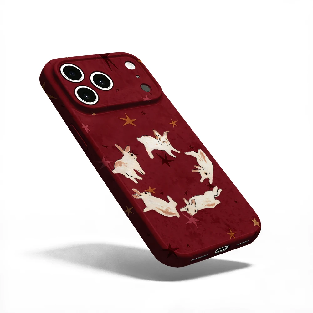 Red Rabbit Stars Print Phone Case For iPhone 17 16 15 14 13 12 11 Pro Max Air 16e 7 8 Plus XS Max X XR Hard PC Bumper Cover