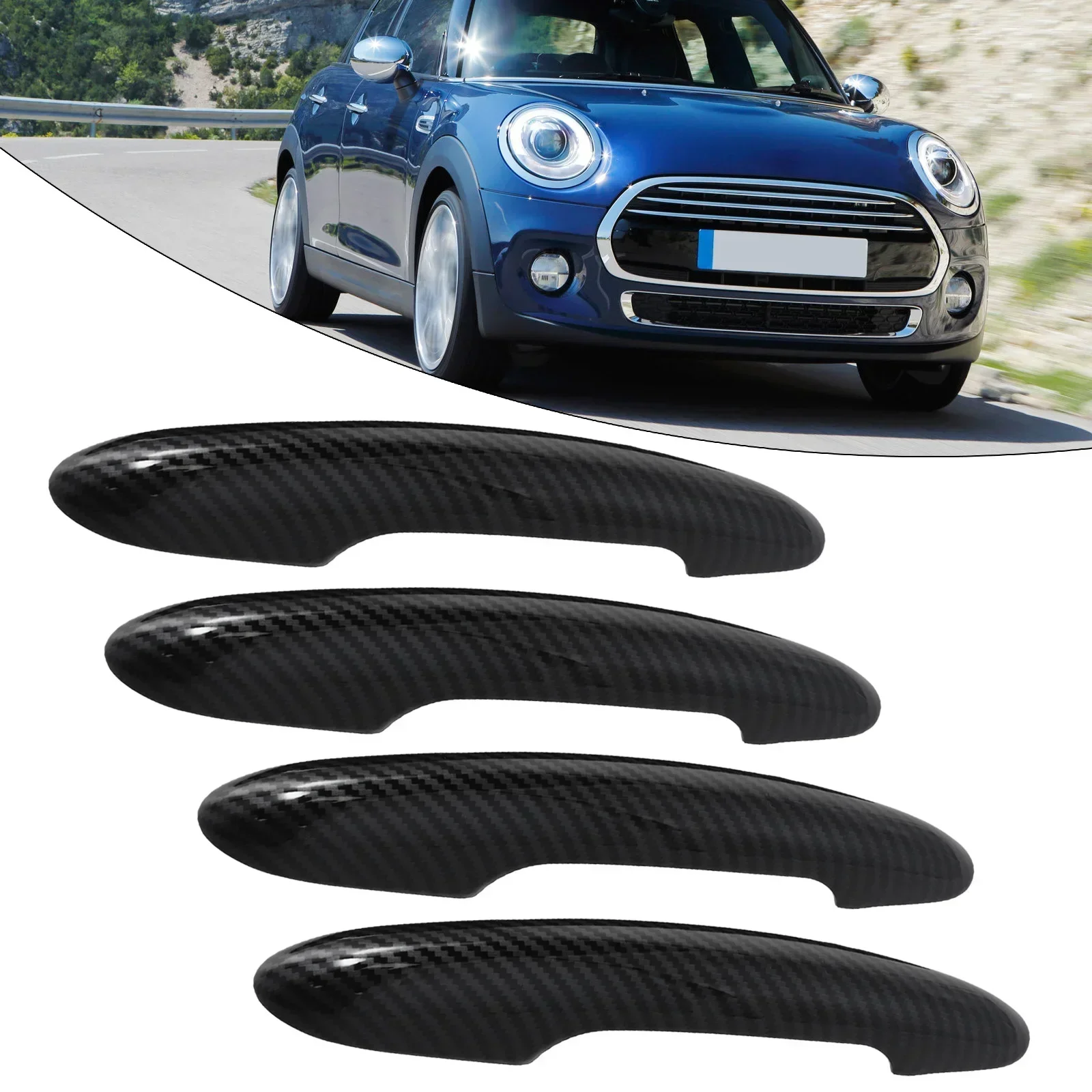 4pcs  Black For MINI For COOPER F54 F55 F56 F57 F60 Carbon Fiber Door Handle Cover Trim Door Handles Accessories Hight Quailtly