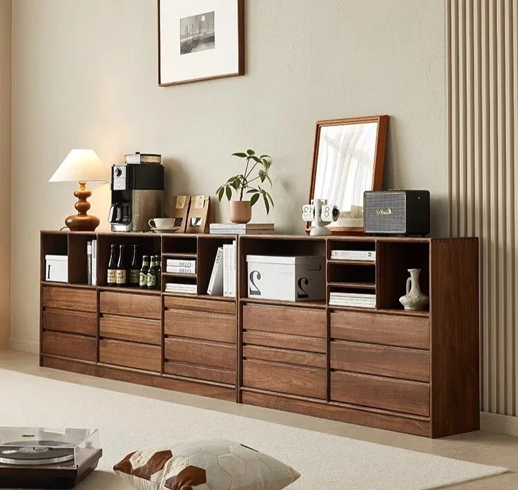 

Black walnut solid wood, TV cabinet, living room storage cabinet floor storage, bedroom cabinet against the wall0746
