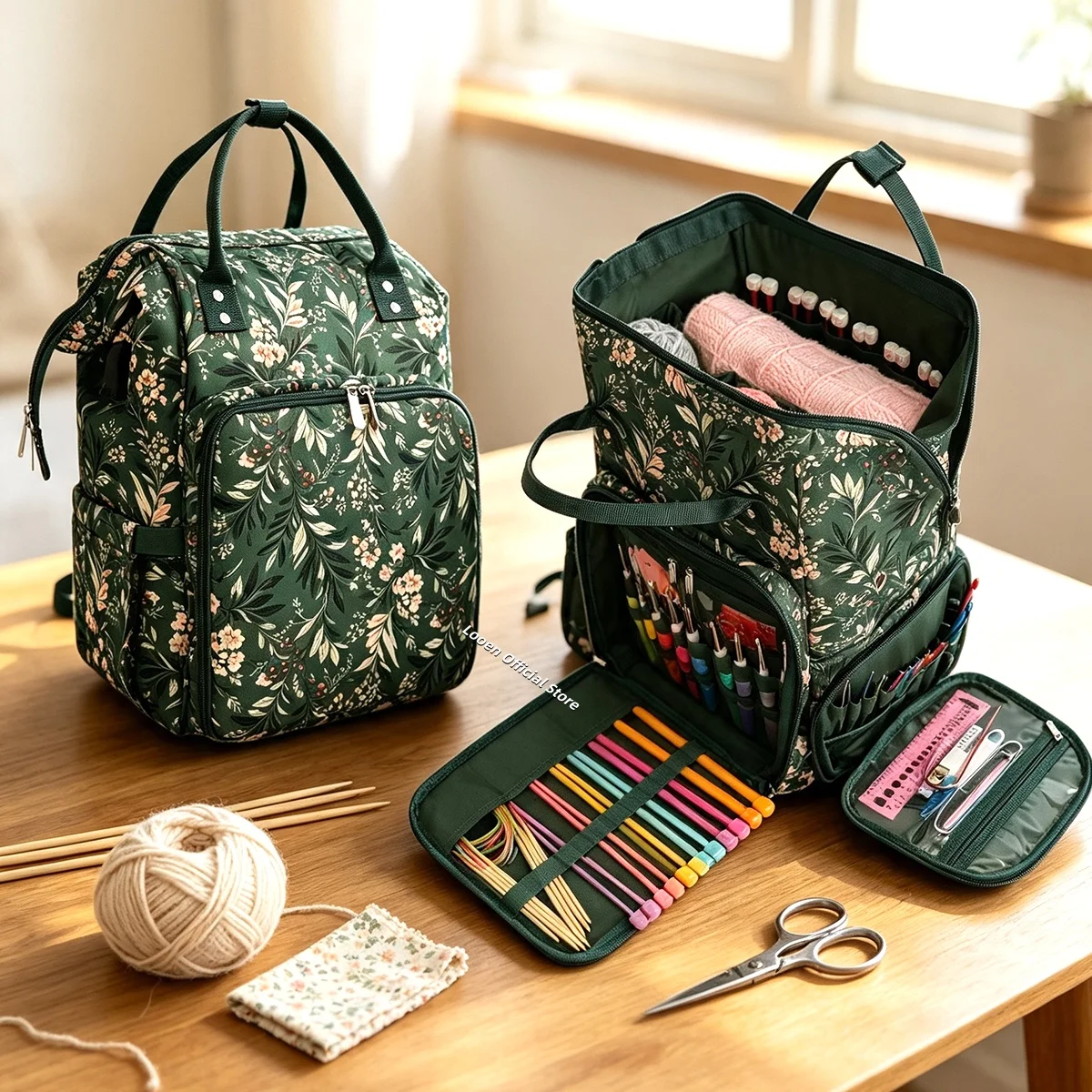 Multifunctional Yarn Knitting Needle Storage Bag Crochet Hook Knitting Accessories Organizer Bag with Anti-tangle Yarn Hole