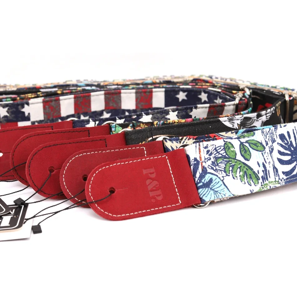 Guitar Strap Canvas and Cotton Double Layer Sewing Soft With Genuine Leather Ends For Bass Electric & Acoustic Guitar