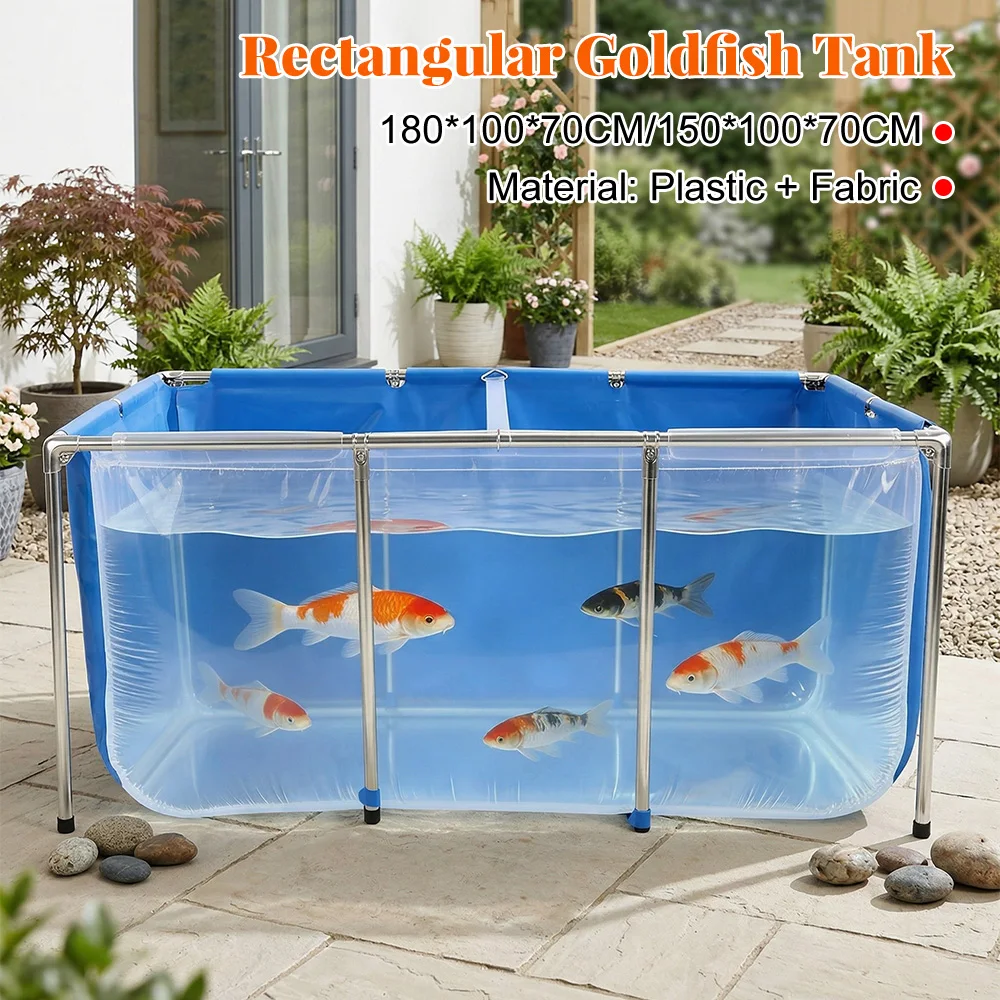 Above Ground Fish Pond with Frame & Drain Valve Above Ground Fish Tank Clear Viewing Panel for Fish Breeding & Garden Display