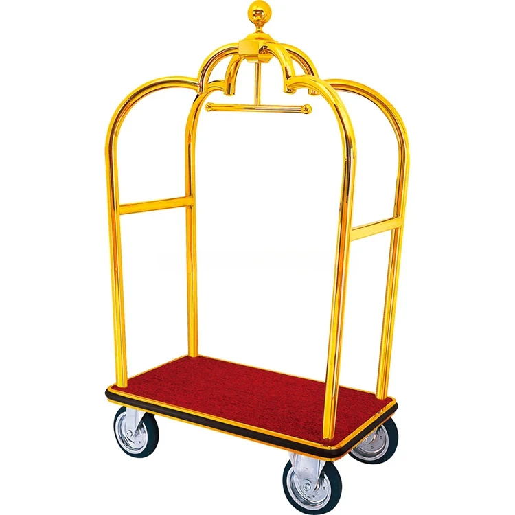 Hotel Stainless Steel Baggage Luggage Trolley aluminium mobile cart with Wheels