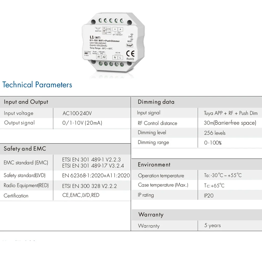 0/1-10V Tuya Smart WiFi Zigbee LED Dimmer Controller Push Dimmer R11/L1(WT)/L1(WZ)/RT6/TW1 Smart Life APP Control 110V 220V 230V