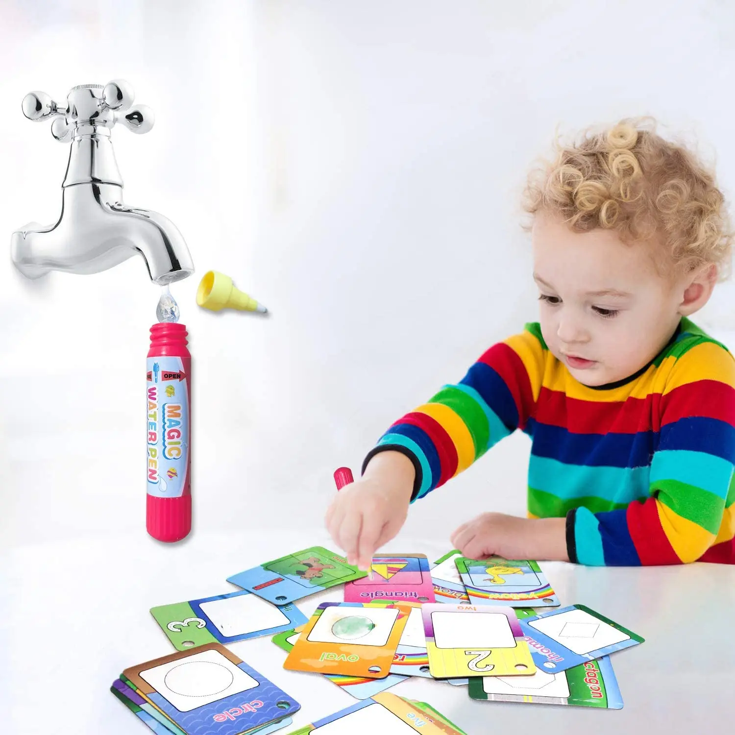 Watercolor Doodle book Card 26 Digital Shapes And Colors Early Education Awareness Card Magic Drawing Pens Toddler Play Toys