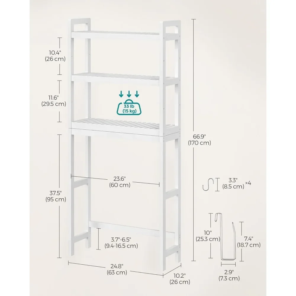 Organizador do banheiro com prateleira ajustável, 3-Tier WC Storage, caber a maioria dos banheiros, economia de espaço