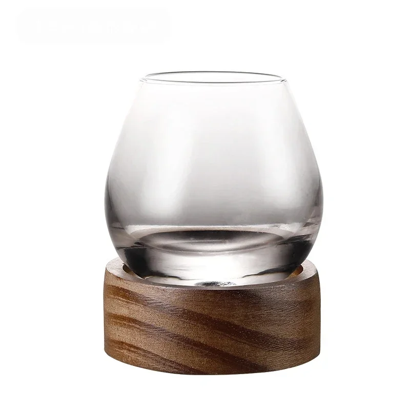 Lead-Free Glass Cup, Home Drinkware, Whiskey Glass with Wooden Holder for Liquor, Scotch Bourbon, 350ml