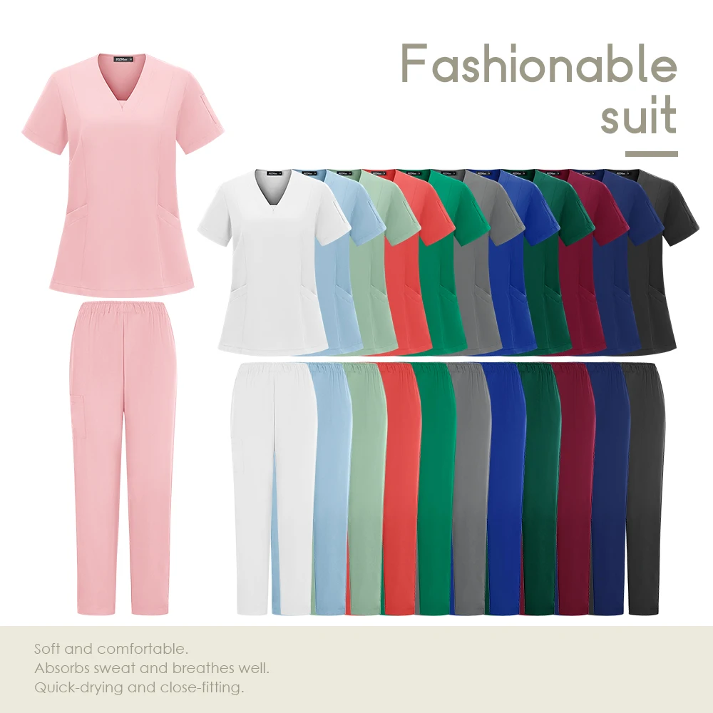 

Medical Nurse Beauty Salon Workwear Clinical Scrubs Top + Pant Spa Doctor Nursing Tunic Suit Surgical Uniforms Woman Scrub Set