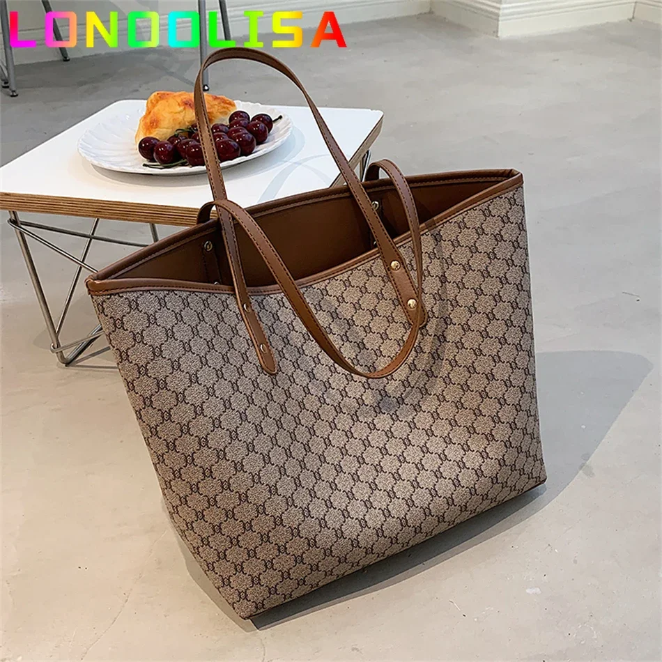 2 Pcs/set Luxury Designer High Capacity Tote Handbag for Women Trends Brand Designer Striped Shopper Shoulder Shopping Bag