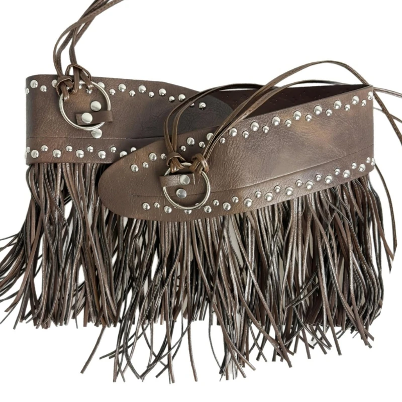 

Cool Western Tassels Corset Belt Adjustable Tieup PU Leather Waist Cincher Band