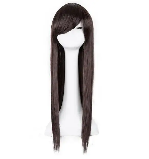 Burgundy Wig Synthetic Heat Resistant Fiber Long Straight Hair Female Salon Oblique Fringe Women Inclined Bangs Hair