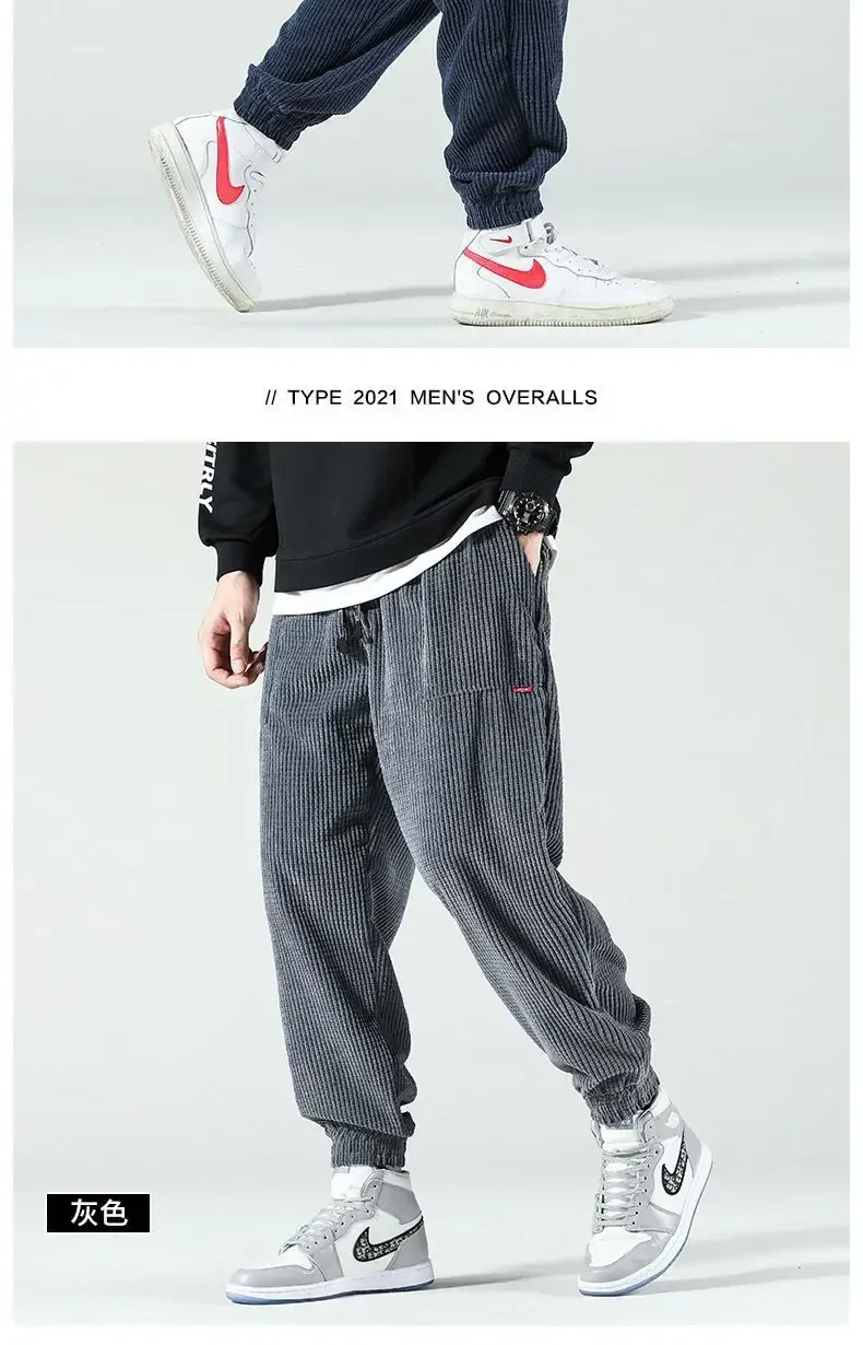 الرجال سميكة الدافئة سراويل تقليدية بانت طويل منتظم الدانتيل يصل مرونة عالية الخصر لصق مستقيم بنطلون بسيط الخريف الشتاء جديد