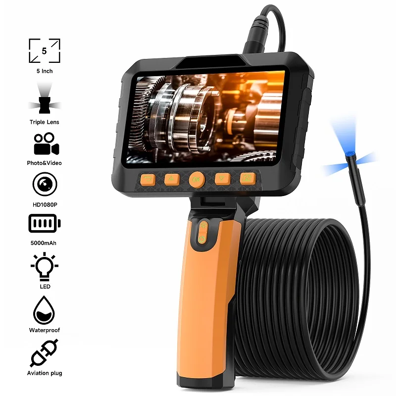 

5'' IPS Screen Endoscope HD1920 5.0MP Autofocus Camera HD1080P Single Dual Triple Car Inspection Borescope Take Photo Tool Case