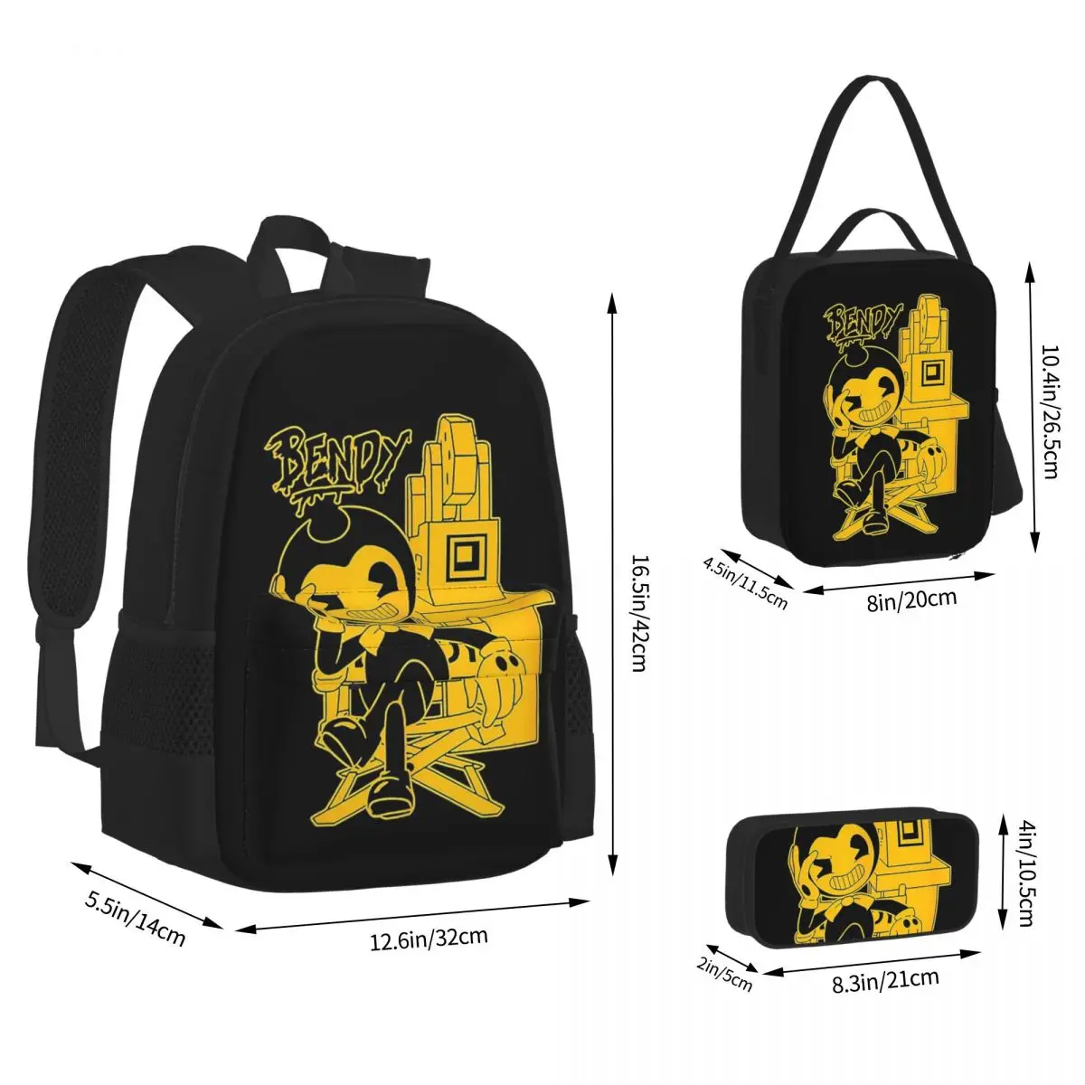 Bendy-Ink-Machine Backpacks Boys Girls Bookbag Children School Bags Cartoon Kids Rucksack Lunch Bag Pen Bag Three-Piece Set