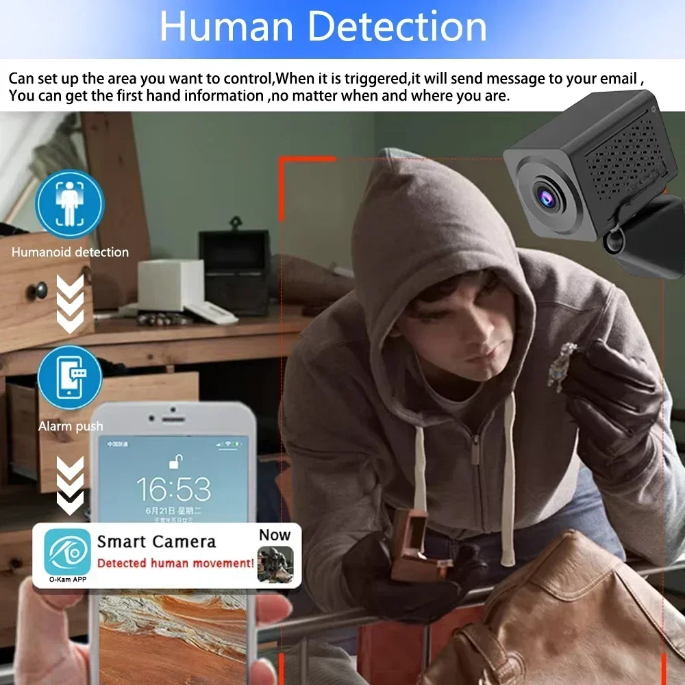 O-Kam-Mini cámara con batería integrada, 5MP, protección inteligente de seguridad para el hogar, Monitor WiFi, cámara remota, visión nocturna en Color trasero