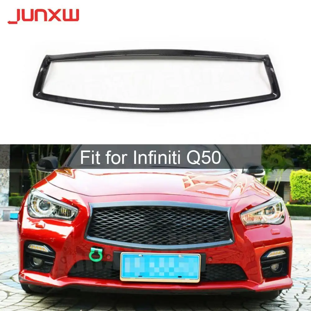 

Carbon Fiber ABS Car Front Mesh Trim Cover for Infiniti Q50 Sedan 4 Door 2014-2020 Grill Outline Moulding Trim Frame Overlay