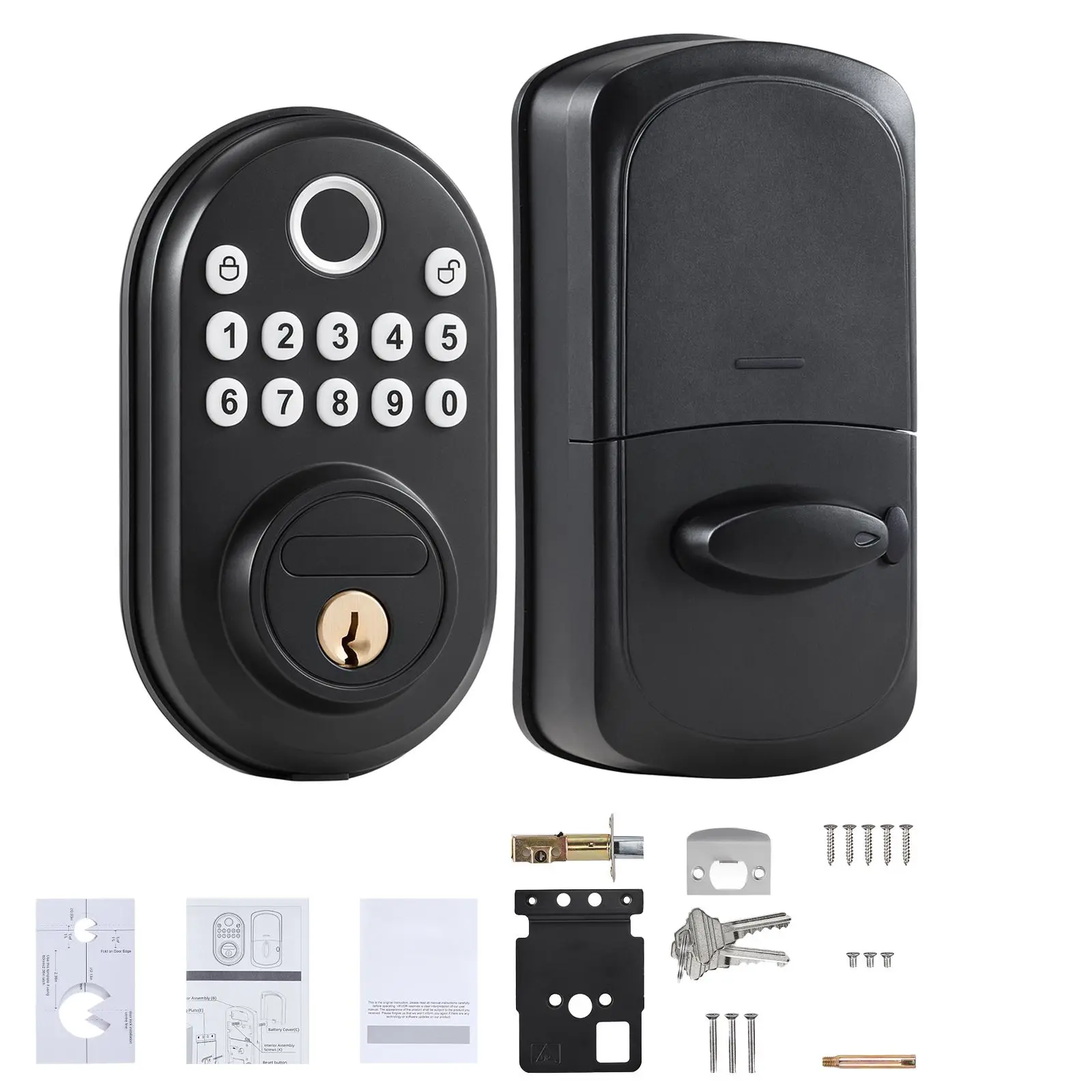 Fingerprint Door Lock, with Fingerprint/Keypad Code/Key, One-Time and Anti-Peeking Password, Silent Mode, Constant Unlock Mode,
