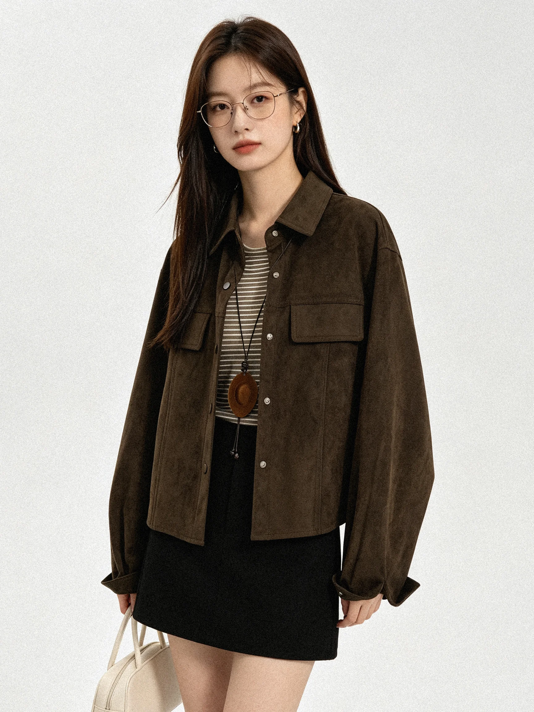 Premium Early Autumn Korean Style Striped Camisole Vest Suede Short Jacket Outerwear Set Inner Wear Layering Fashion