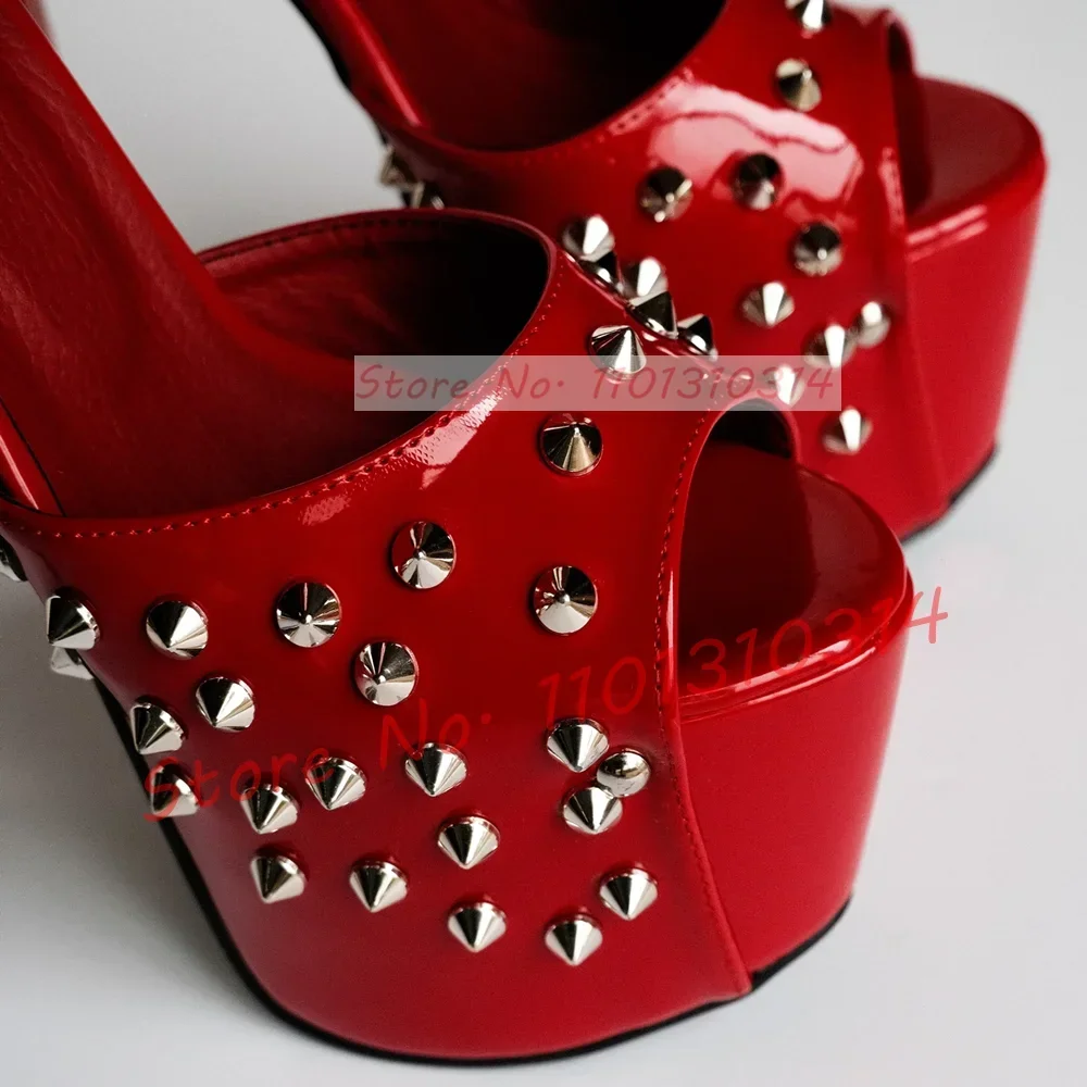 Platform Studded Peep Toe Sandals Women Party Double-strap Stiletto High Heels Dress Shoes Sexy Lady Feminine Summer Sandals