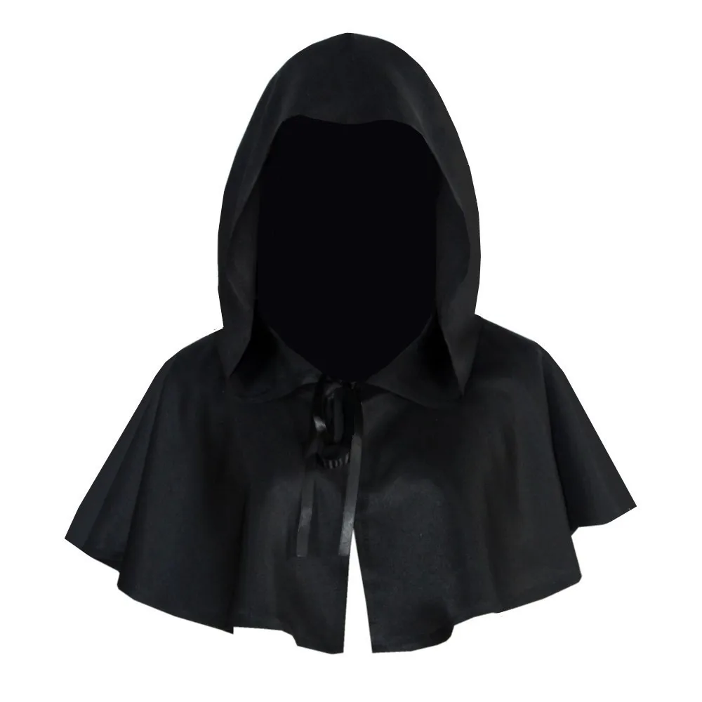 Halloween Cosplay Death Cloak Short Hooded Cloak Sorcerer Witch Costume Vampire Devil Wizard Black Cape Party Accessories 2025