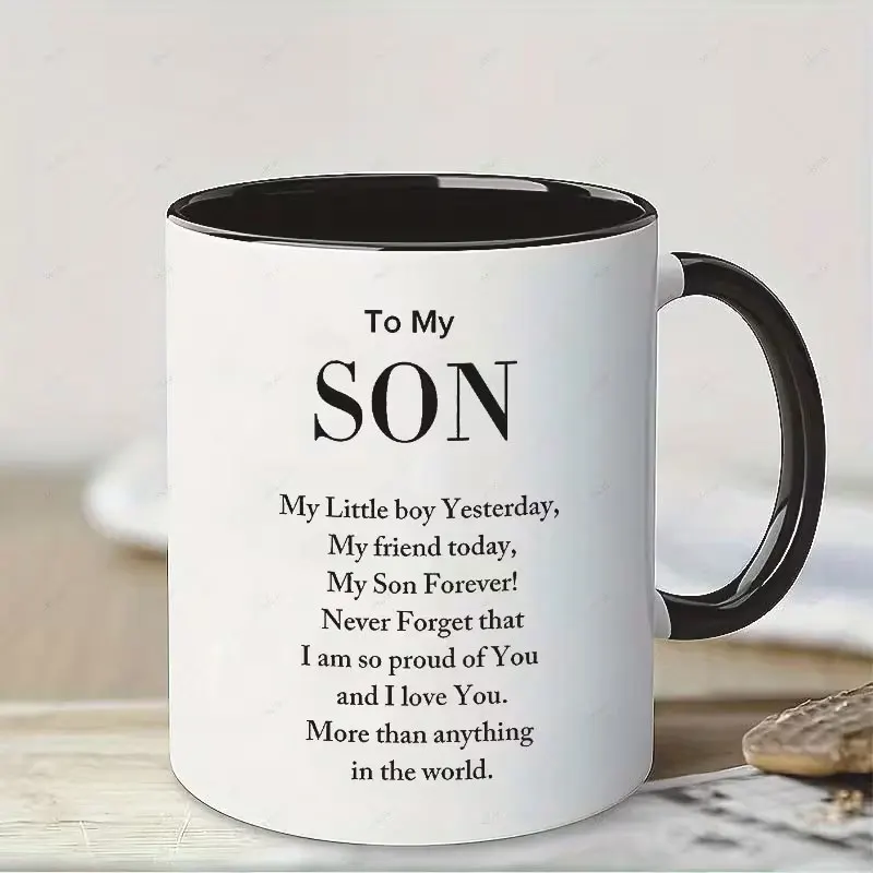 Prepare a Delightful Ceramic Coffee Mug for Your Son to Celebrate the Close Relationship with Mom and Dad This 11-Ounce Mug Is Designed with Pride and Love, Making It the Perfect Gift for Family Occasions Like Birthdays and Christmas.