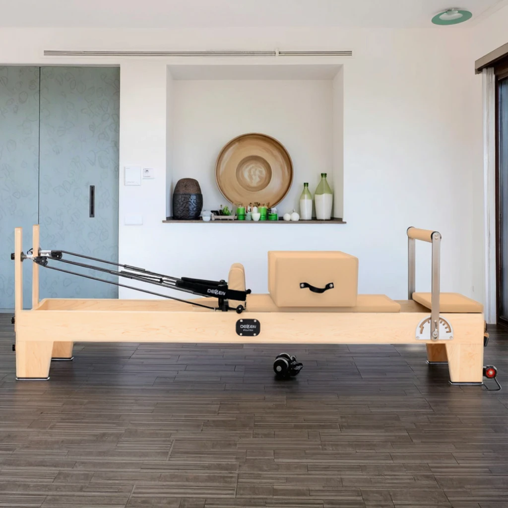 DEREN Pilates Reformer Maple Wood Pilates Studio Equipment Adjustable Features Durable Design 3-Year Warranty for Home Health