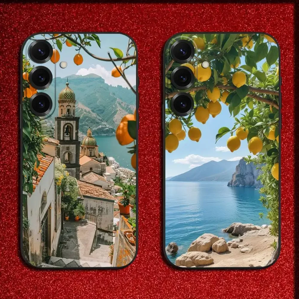 

European Amalfi Coast Phone Case For Samsung S25,S24,S21,S22,S23,S30,Ultra,S20,Plus,Fe,Lite,5G Black Cover