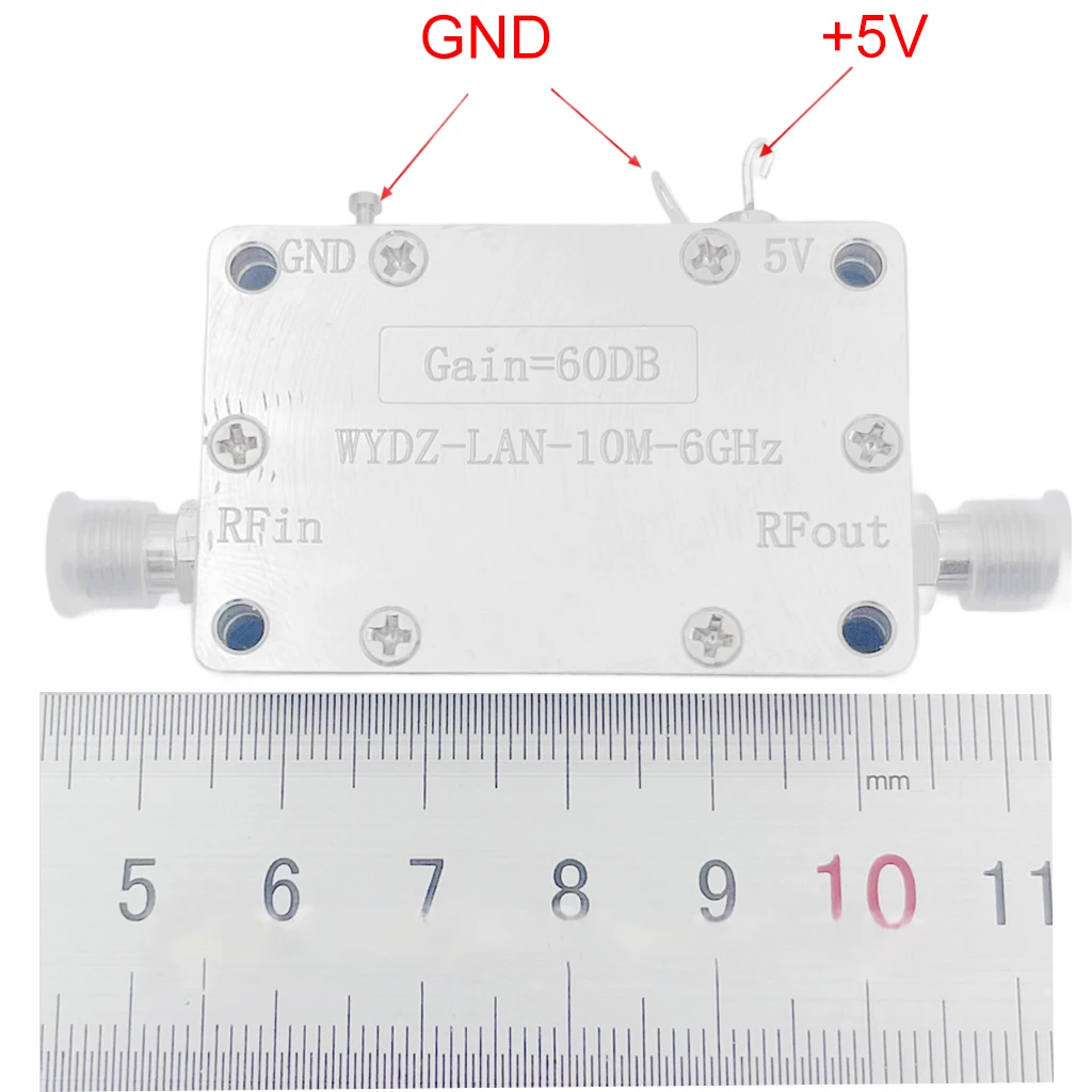 مكبر صوت LNA عالي الكسب مع موصل أنثى SMA لمحرك إشارة الترددات اللاسلكية ، مستقبل إشارة ، مستقبل نظام تحديد المواقع ، LNA ، 10 ميجا هرتز-6 جيجاهرتز ، 60 ديسيبل