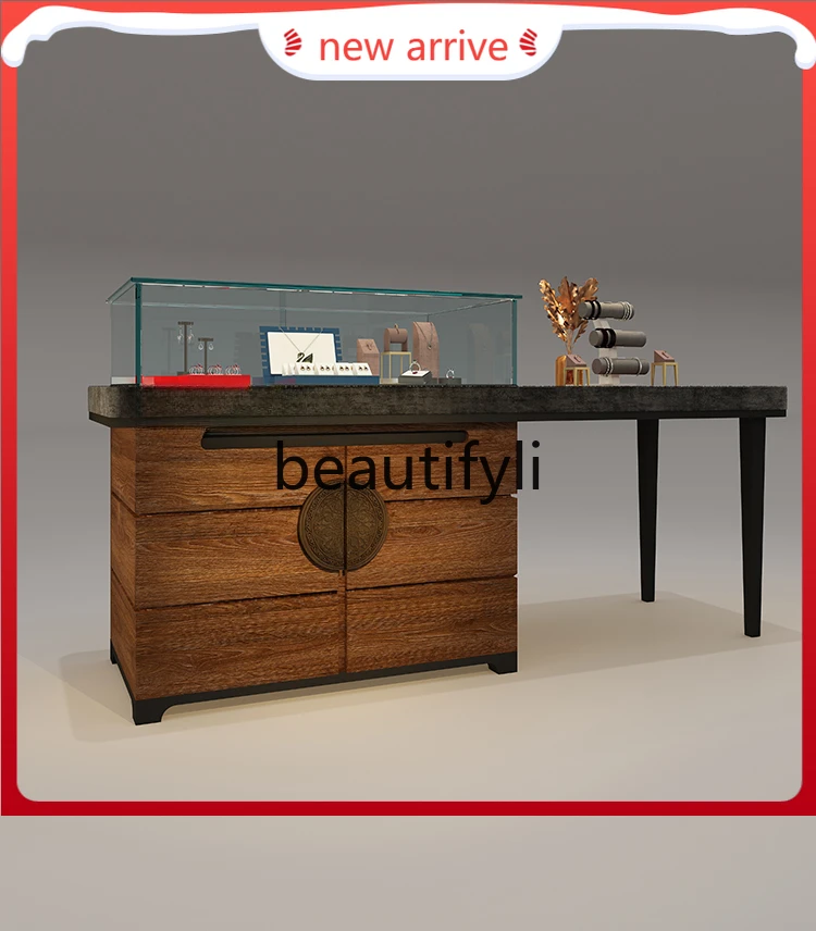 

D2520 Jewelry glass Zhongdao display cabinet retro solid wood paint cabinet high-end museum display cabinet customization