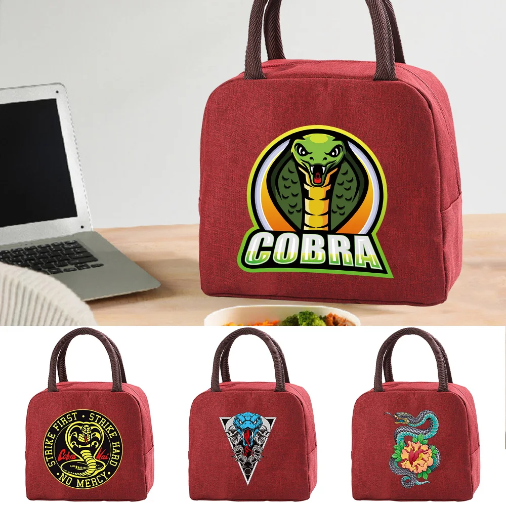 

Insulated Heat Lunch Bags Thermal Women Picnic Bento Box Tote Boys Cobra Print Thermo Pouch Fresh Keeping Food Container Handbag