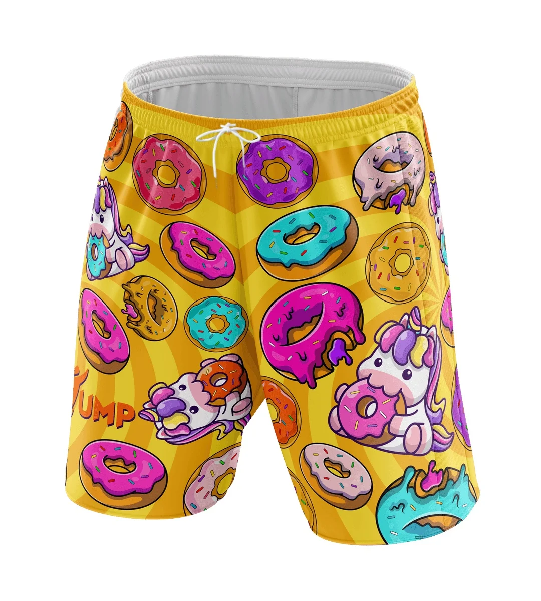 Adorable Unicorn Donut Print Shorts Summer Cartoon Dopamine Quick-Dry Five-Foot Beach Sports Shorts
