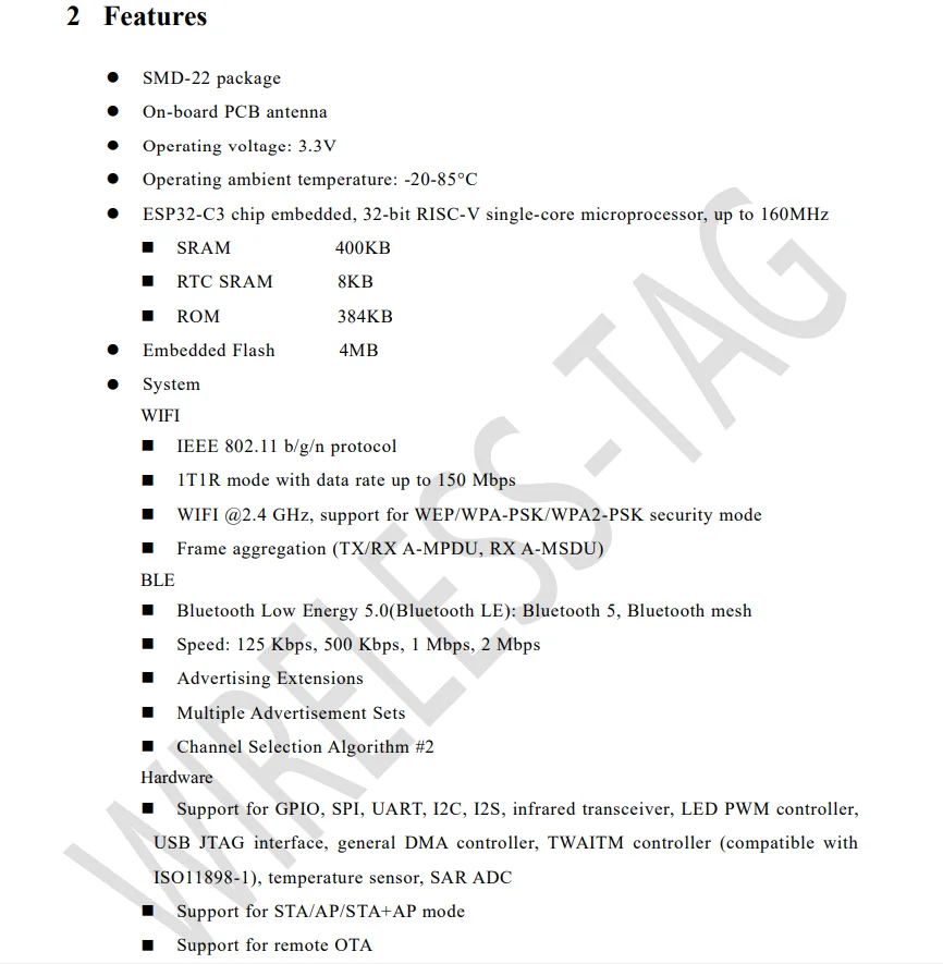 WT32C3-S5 modul, gebaut-in ESP32-C3 modul drahtlose WIFI Bluetooth 5,0 dual-modus – Detail 4