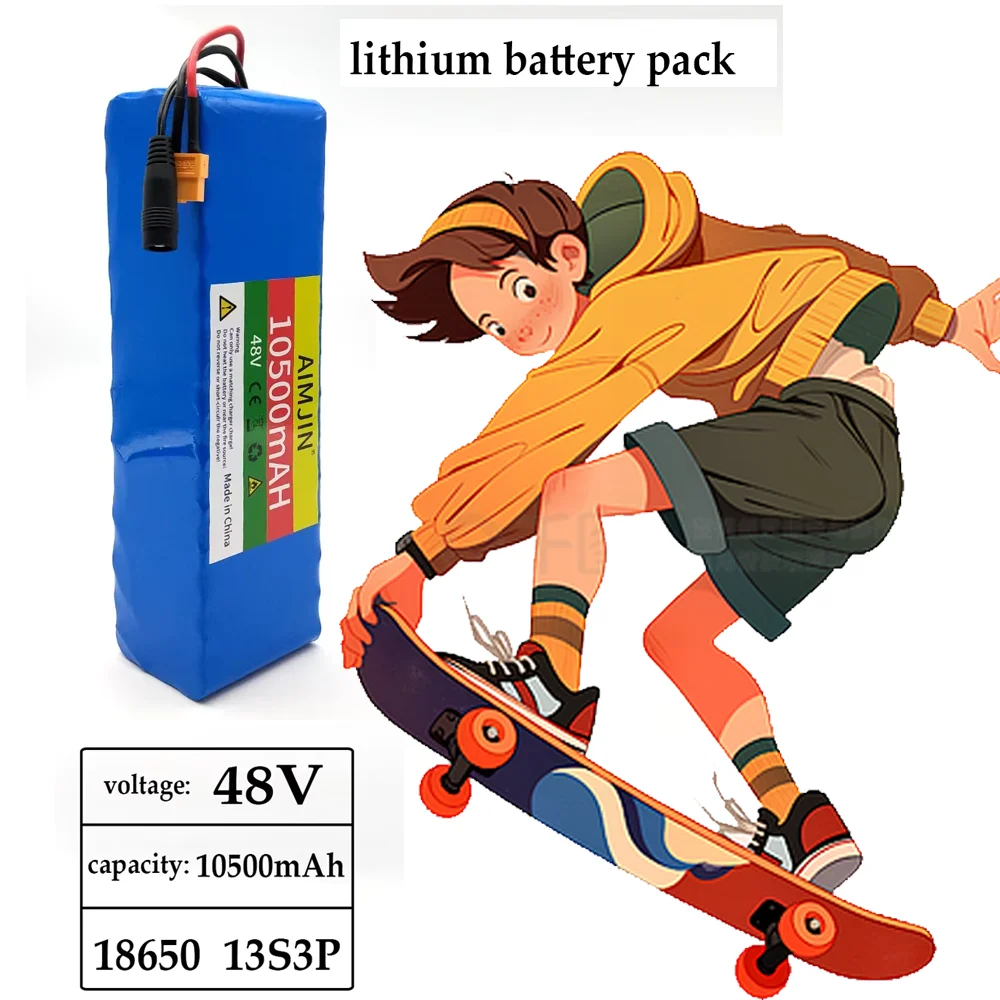 

13S3P 48V 10500mAh 10.5Ah Lithium-ion Battery Pack with 1000W BMS for 54.6V E-bike Electric Bicycle Scooter
