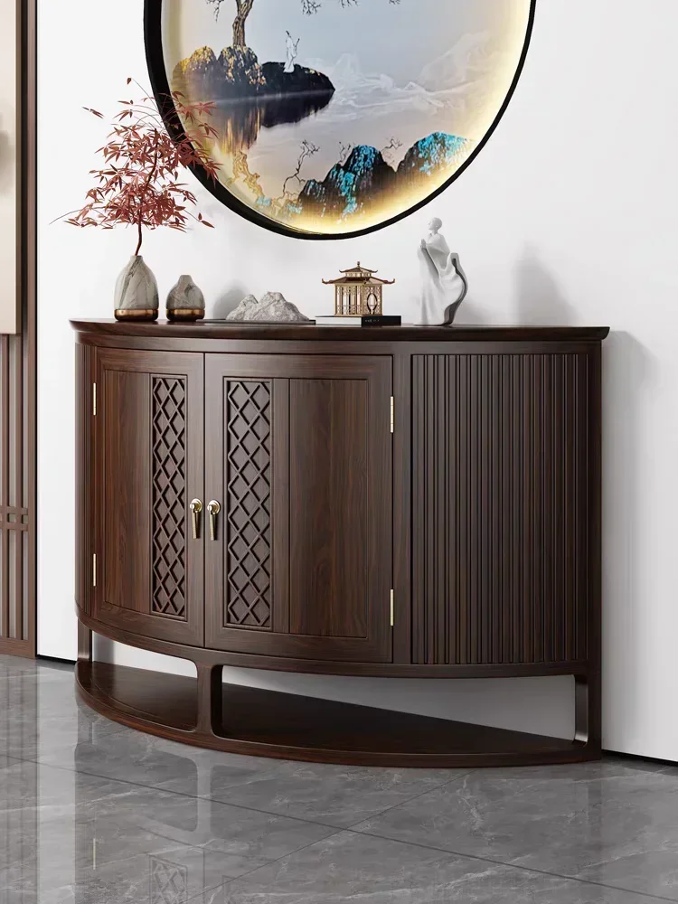 New Chinese Style Solid Wood Semicircle Wall Console Tables Entrance Cabinet Storage Can Be Stored in the Entrance