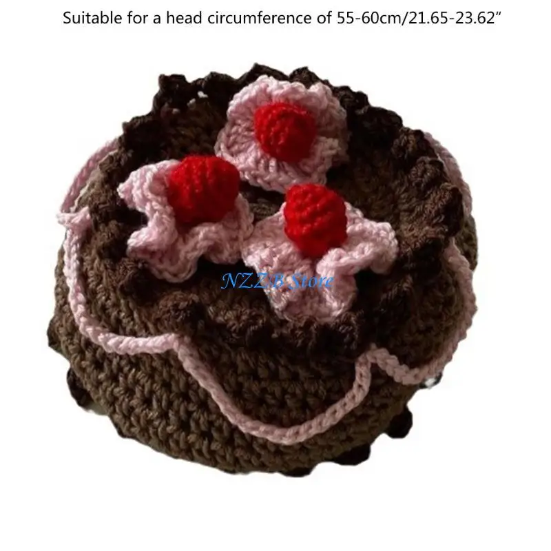 T21F فتاة شعبية الأزهار قبعة الحياكة دلو قبعة المرأة قبعة الشمس قبعة بونيه Handcrochet #6