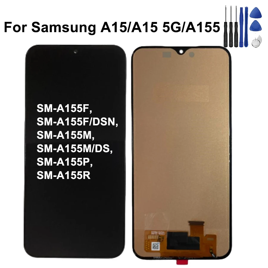 Super AMOLED A15 A155F Display For Samsung A15 5G A156B, SM-A156P SM-A156U LCD Display Touch Screen Digitizer with Frame