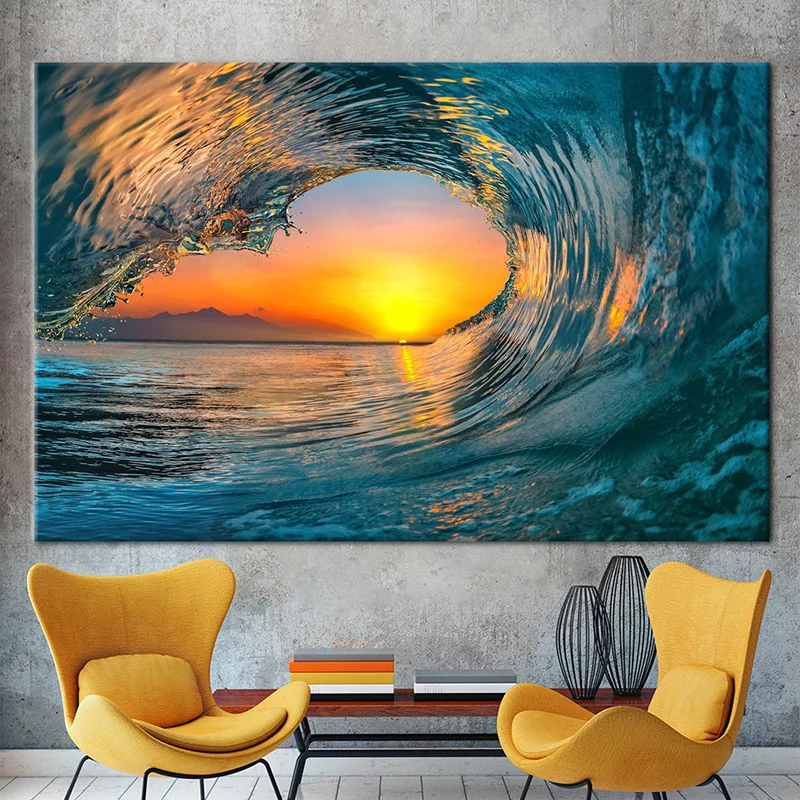 Seascape Wave Poster Sea Art Canvas Print Ocean Nature Wall Pictures Surfer Wave Landscape Living Room Home Decoration Painting