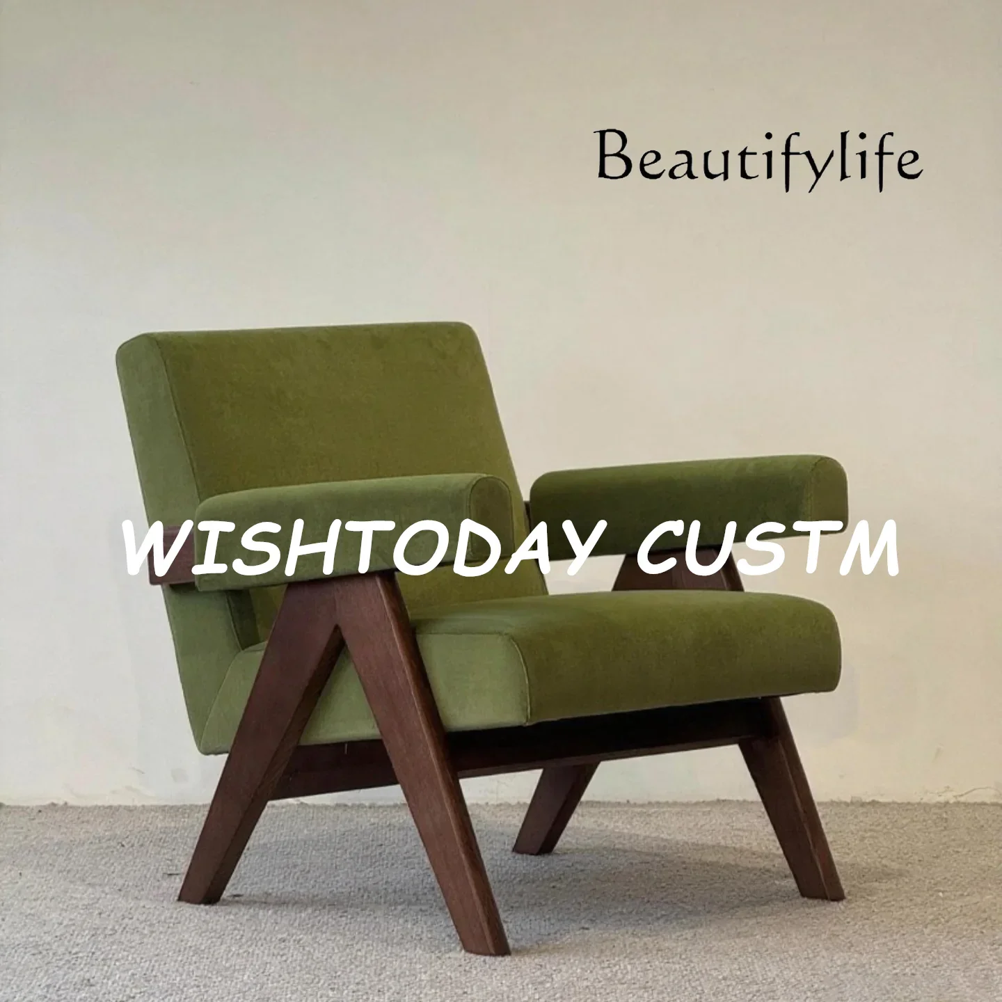 BY Nordic style solid wood single sofa chair home modern simple designer niche living room leisure