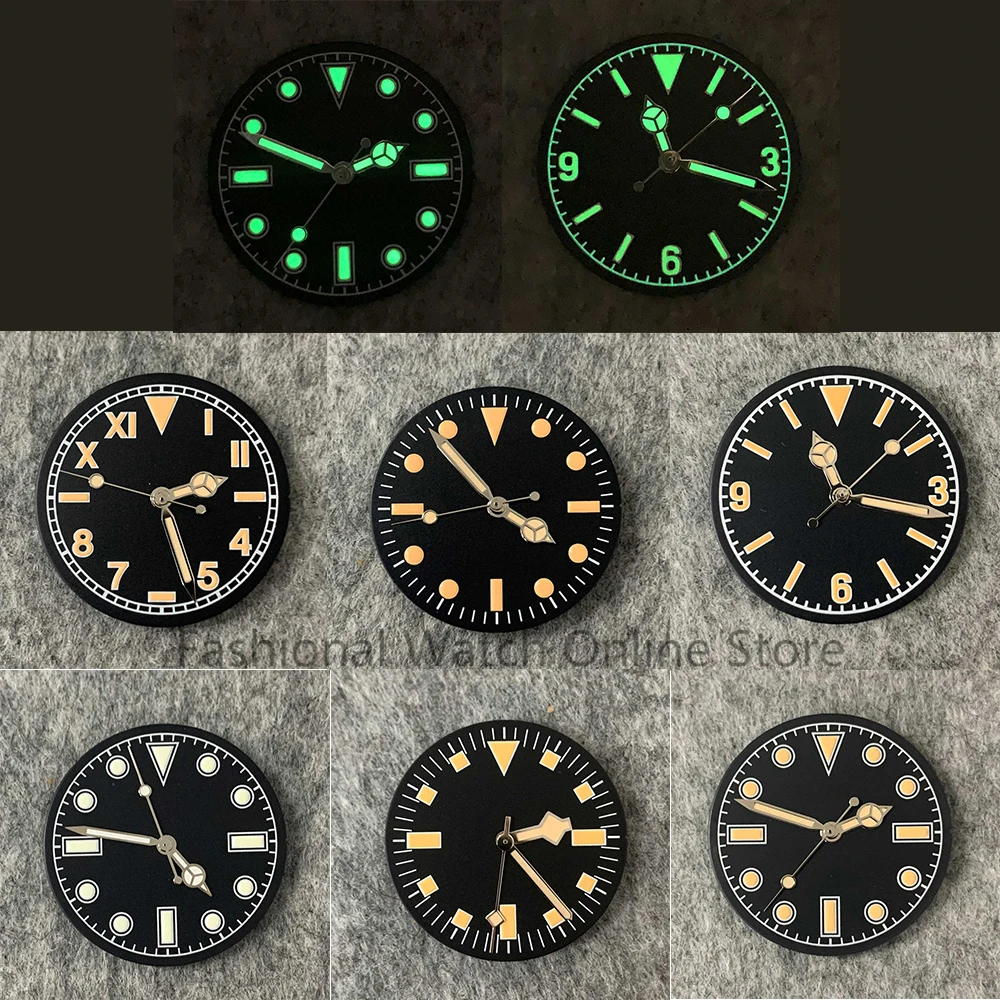 28.5mm Retro Watch Dial + Watch Hands Modified Dial Green Luminous Men\'s Watch Faces Watches Accessories for NH35/ NH36 Movement