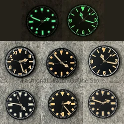 Mostrador de relógio retro luminoso verde para homens, mãos modificadas, rostos, acessórios para NH35, movimento NH36, 28,5mm