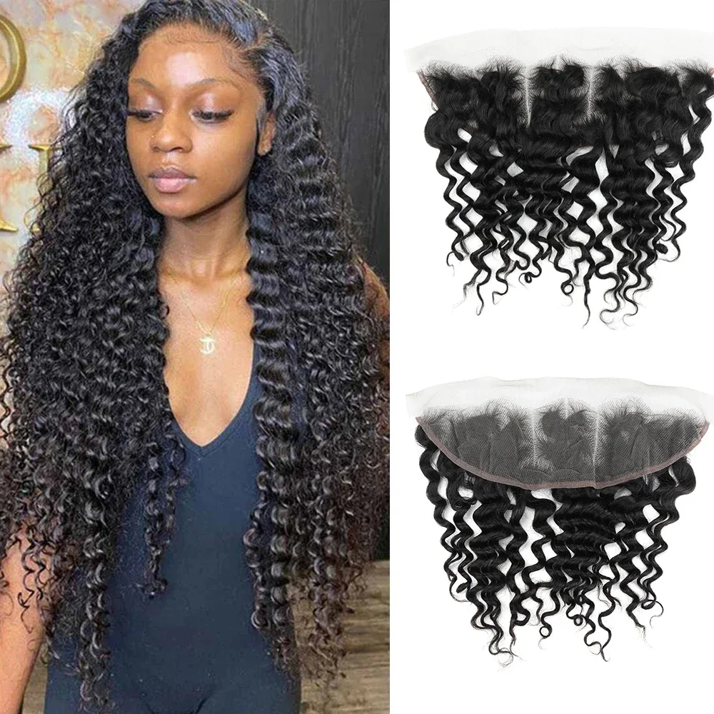 Deep Wave 13x4 Lace Frontal Virgin Brazilian Deep Wave Closure Human Hair Transparent 100% Hand Tied DD Lace Frontal 8-16inch