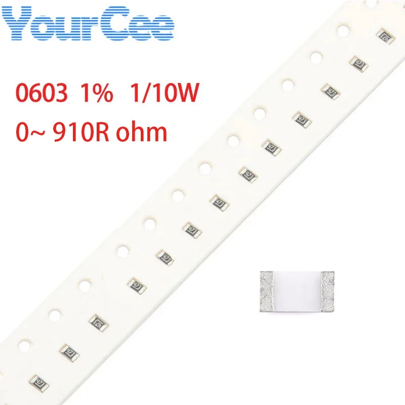 100pcs 0603 SMD Resistor 1% 1/10W 0~ 910R 0.39 2.7 3 3.9 5.6 6.8 9.1 10 12 18 20 30 33 51 60 68 75 100 120 180 560 820R ohm