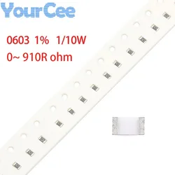 100pcs 0603 SMD Resistor 1% 1/10W 0~ 910R 0.39 2.7 3 3.9 5.6 6.8 9.1 10 12 18 20 30 33 51 60 68 75 100 120 180 560 820R ohm