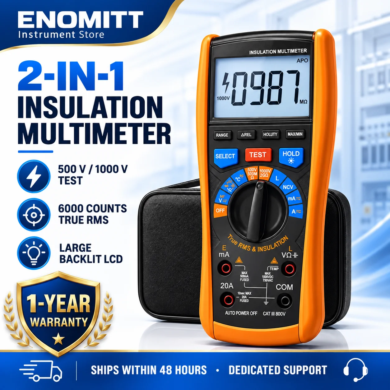 2 in 1 Insulation Resistance Tester Digital Multimeter 6000 Counts True RMS Megohmmeter 1000V NCV Capacitance Temperature