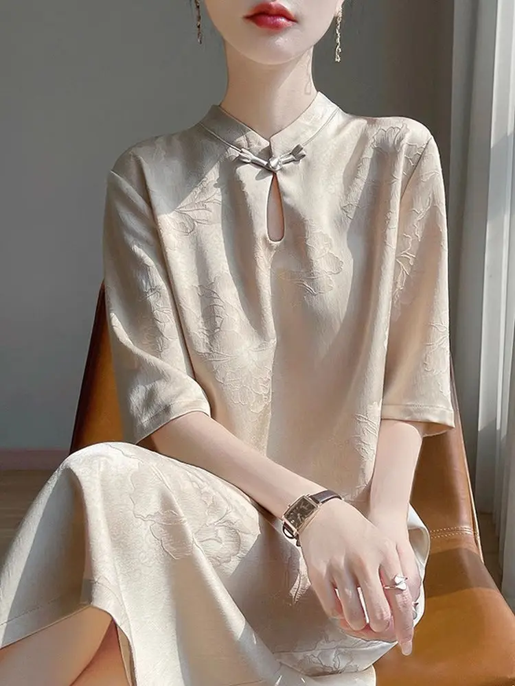 Ele Silk Satin Retro Improved  Loose New Chinese Sle National Dr Mother's Day Mom  Skirt