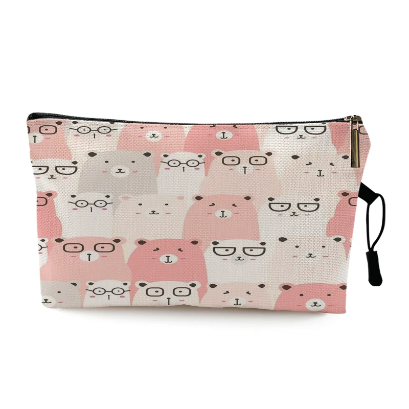 Cartoon Kawaii Cat Bear Dog Print Makeup Bag Portable Storage Bag Toiletries Organizer Women Travel Cosmetic Bags Pouch