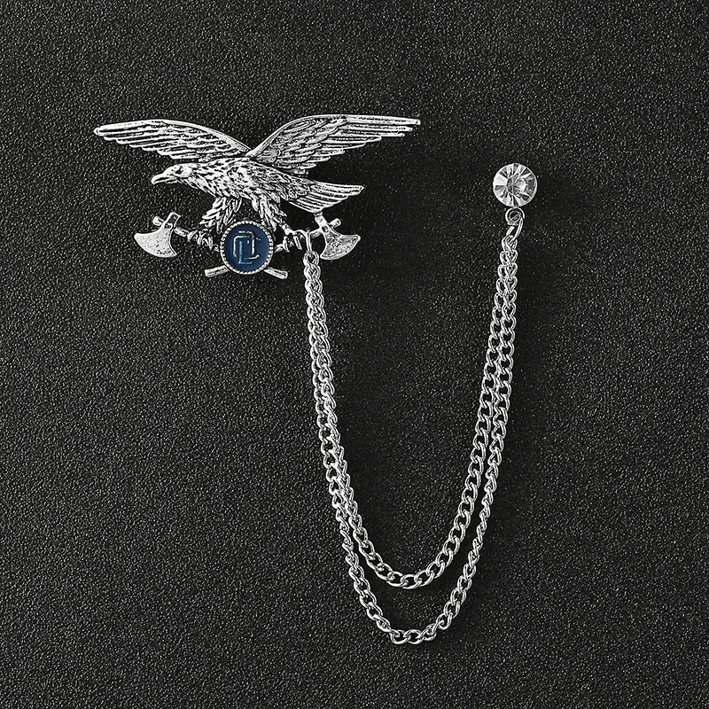 Koreanische Kristall Quaste Kette Broschen Tier Adler Anstecknadeln Drachen Abzeichen Vintage Schmuck Herren Anzug Kragen Pin Zubehör – Detail 4