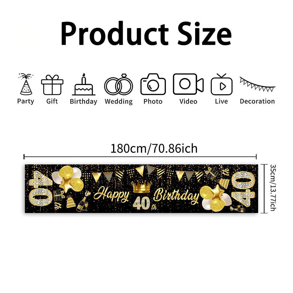 Birthday Table Runner Black Gold Print Dining Table Decor Party Supplies Home Indoor Banquet Event Tablecloth Decorate
