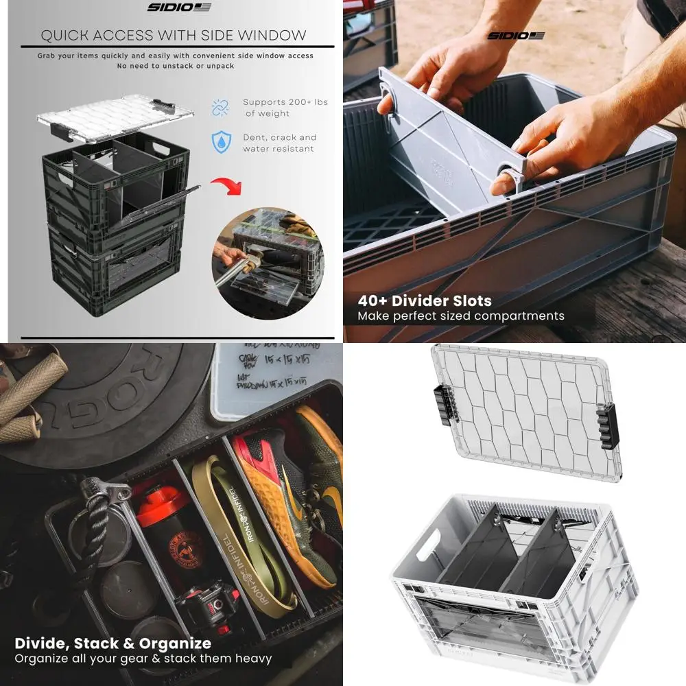 

Heavy-Duty Collapsible Storage Bin with Lid and Dividers - White Plastic Organizer for Home, Office, and Outdoor Use