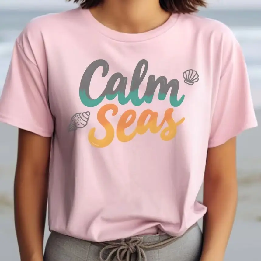 

Calm Sea Cartoon Letters Y2K Women‘s Clothes Cotton Casual T-Shirt Crew Neck Graphic Tees Street Wear Colorful Cute